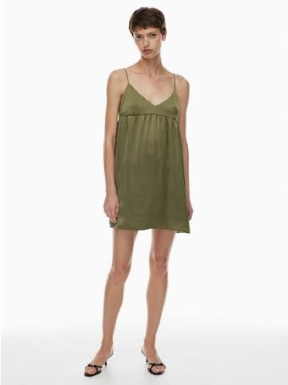 Aritzia Wilfred satin lover mini babydoll dress size small green